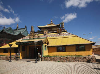 Golden temple. Gandantegchinlen Monastery in Ulaanbaatar. Mongolia