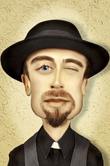 Humorous caricature of young bearded priest