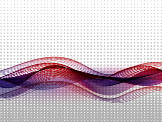 Abstract colored wave on a grey dot background.