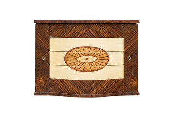 Furniture, a chest of natural wood with drawers on a white background...