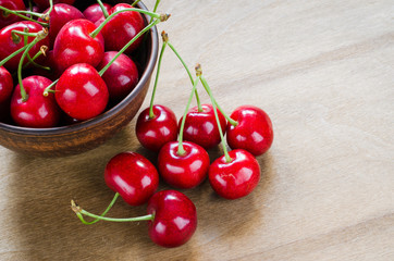Fresh ripe organic cherries in plate.
