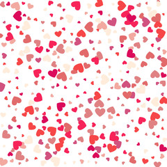 Vector background with hearts. Red heart frame for your text. Template for Valentine's designs, invitation, party, birthday, wedding. Heart confetti.