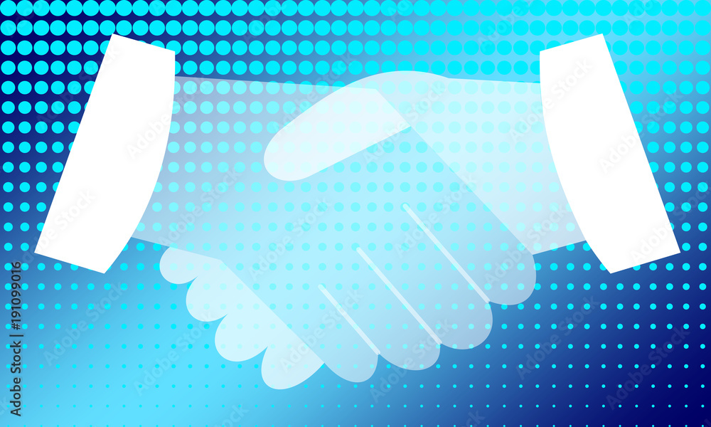 Poster blue pattern dotted backdrop with handshake.vector illustration backgrounds.