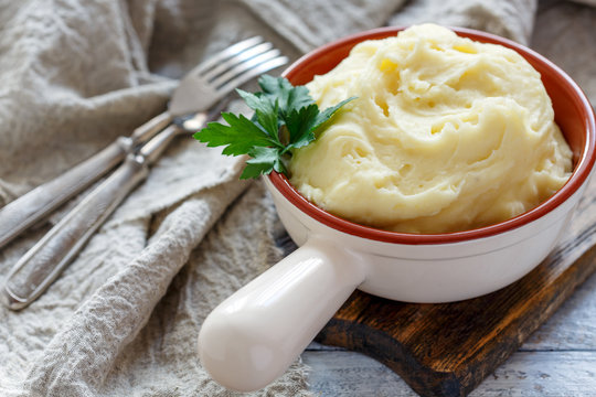 Homemade mashed potatoes with butter.