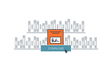 Download e-book illustration Vector illustratio for web site of download the whitepaper or ebook and bookshelf background