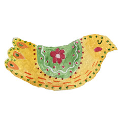 Watercolor Illustration with birds and flowers in a Scandinavian style. Folk art.