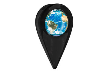 Map pointer with Earth Globe, 3D rendering