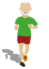 Fototapeta premium Senior man wearing fitness clothing jogging on white background