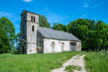 Fototapeta na wymiar Deteriorated abandoned haunted old church.