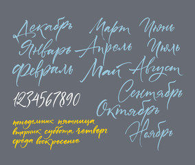 Fototapeta premium Title of months of the year. Numbers from 0 to 9. Days of the week