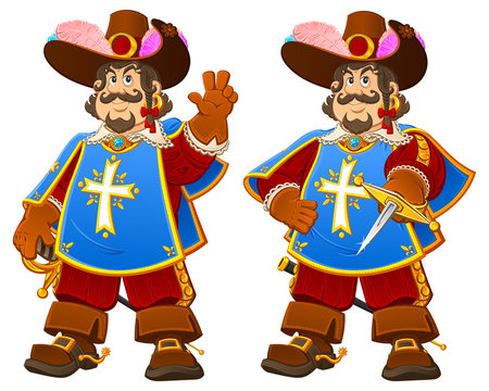 Cartoon French royal musketeer. A set of images.
