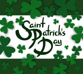 Saint Patrick's Day hand drawn lettering with green borders and clovers