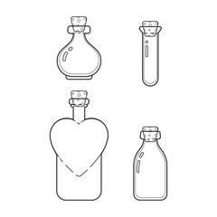 Set silhouette icon medical glass bottle with stopper