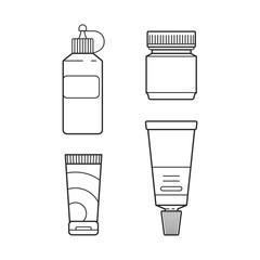 Set line icon medical tube, bottle and vail with pills and ointment