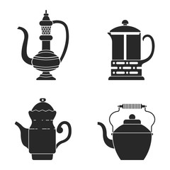 Set iconsilhouette vintage golden ceramic teapot