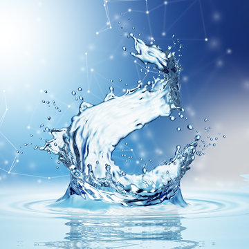 blue water splash isolated on white background.
