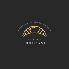 Croissant bakery emblem or logo with typography. Bakery shop or pastry shop.