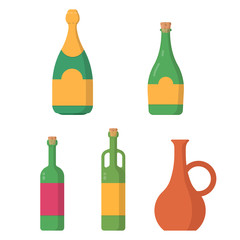 Set glass bottle wine and champagne