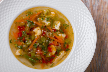 vegetable soup with carrots pepper cauliflower herbs Bulgarian pepper tomatoes