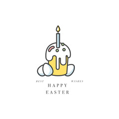 Vector linear design Easter greetings elements on white background. Typography ang icon for Happy Easter card, banners or posters and other printables. Spring holidays design elements.