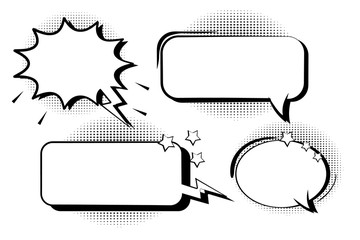 Set retro comic bubbles. Cartoon of blank template in Pop Art style. Halftone background. Vector - 191105234