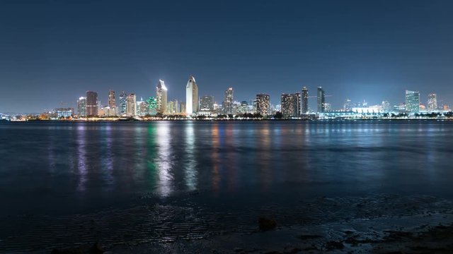 San Diego Skyline from Coronado at Night Tilt Up