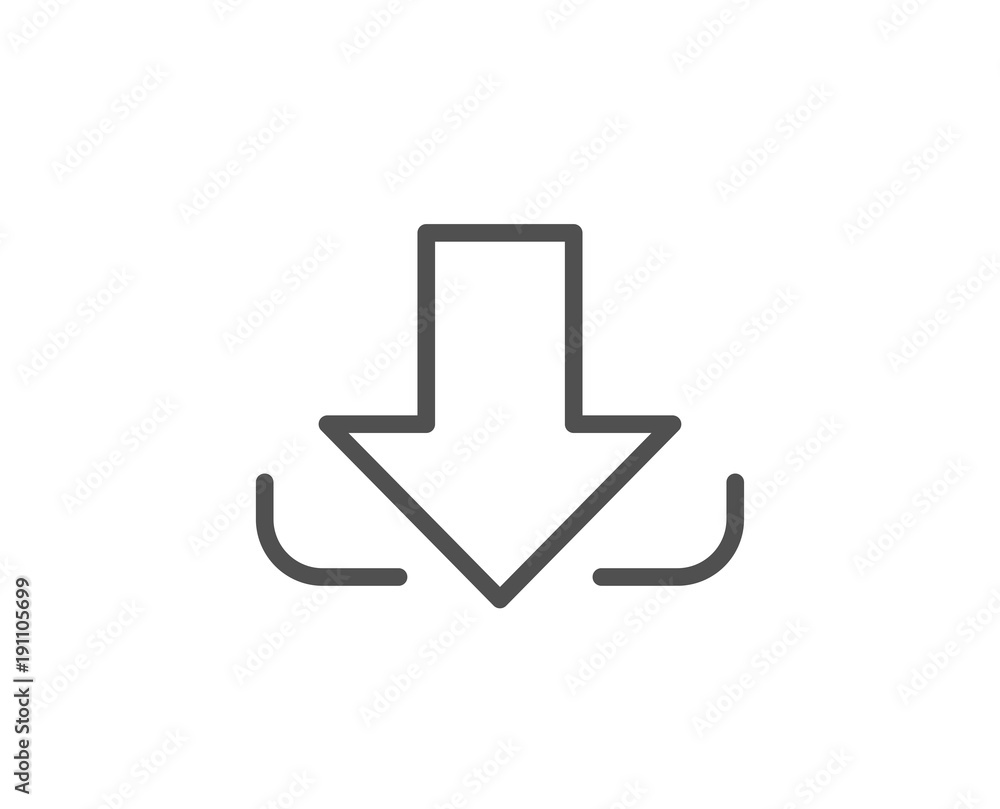 Poster download arrow line icon. down arrowhead symbol. direction or pointer sign. quality design element. 