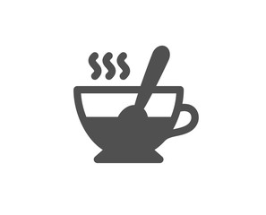 Cup with spoon simple icon. Fresh beverage sign. Latte or Coffee symbol. Quality design elements. Classic style. Vector