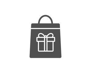 Shopping bag with Gift box simple icon. Present or Sale sign. Birthday Shopping symbol. Package in Gift Wrap. Quality design elements. Classic style. Vector