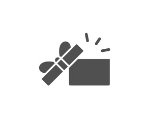 Opened Gift box simple icon. Present or Sale sign. Birthday Shopping symbol. Package in Gift Wrap. Quality design elements. Classic style. Vector