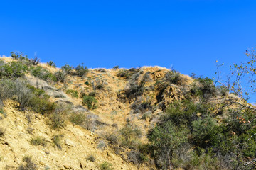 Fototapeta na wymiar Tough climb to top of hillside on clear day