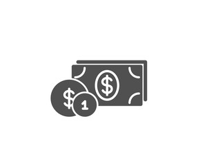 Cash money with Coins simple icon. Banking currency sign. Dollar or USD symbol. Quality design elements. Classic style. Vector