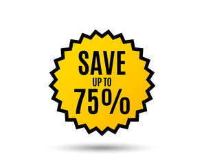 Save up to 75%. Discount Sale offer price sign. Special offer symbol. Star button. Graphic design element. Vector