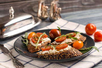 Bruschetta with cheese and tomatoes