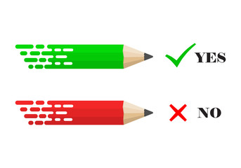 Pencils with Yes and No text. Vector illustration.