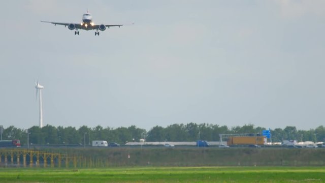Airplane approaching before landing