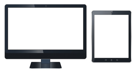 Realistic set of monitor pc, tablet isolated on a white background.