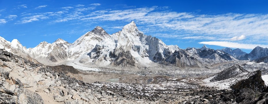 Mount Everest with beautiful sky and Khumbu Glacier