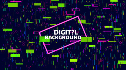 Abstract digital geometric background. Bright color data chaos. Glitch and noise defect and distortion