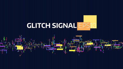 Noise glitch signal. Data flow bug and damage. Signal digital. Geometric chaos
