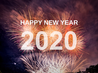 Happy new year 2020 with fireworks background