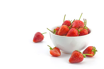 fresh strawberry on bowl, friut on white background