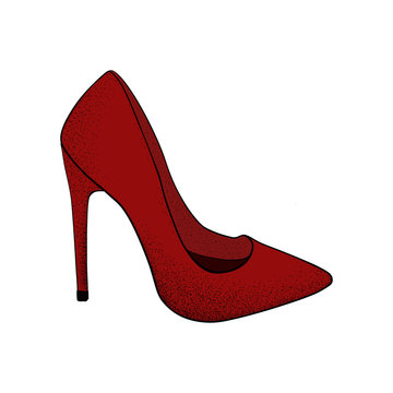 The image of the modern stylish shoes of red color.  Hand drawn vector illustration.