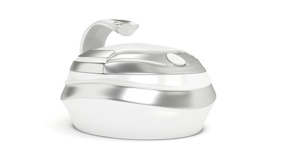 Stylish white background, original design multicooker. 3d illustration, 3d rendering.