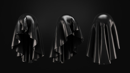 Black background with isolated drapery. 3d illustration, 3d rendering.
