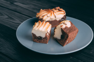 curd cake on a wooden background