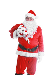 Santa Claus with Christmas Gift, isolated on white background.