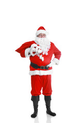 Santa Claus with Christmas Gift, isolated on white background.