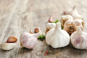Fresh garlic on wooden table