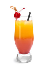 Glass of Sex on the Beach cocktail against white background